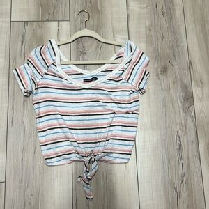 Knit striped white tee